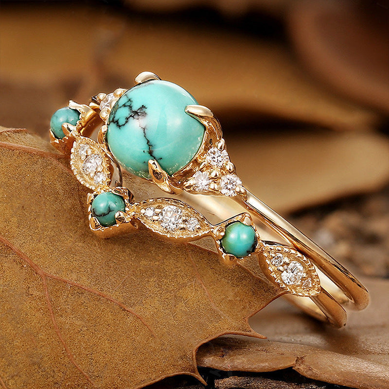 Set de Anillos de Turquesa de Corona Aureva | Oro