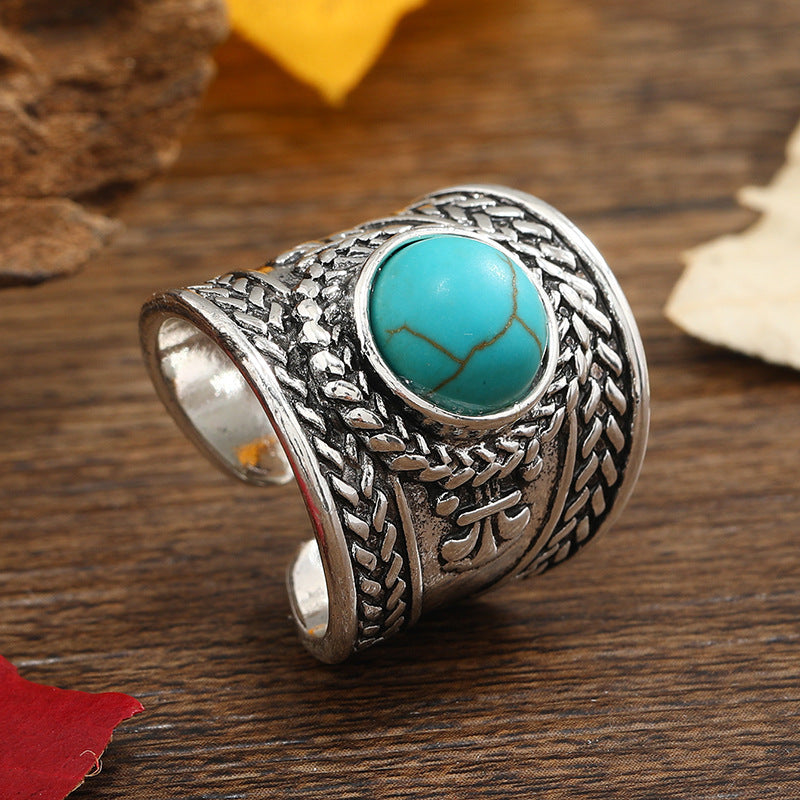 Anillo Abierto de Piedra Ravik | Oro blanco