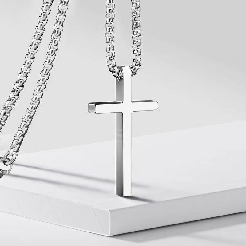 Collar de Cruz con Bisel | Oro blanco