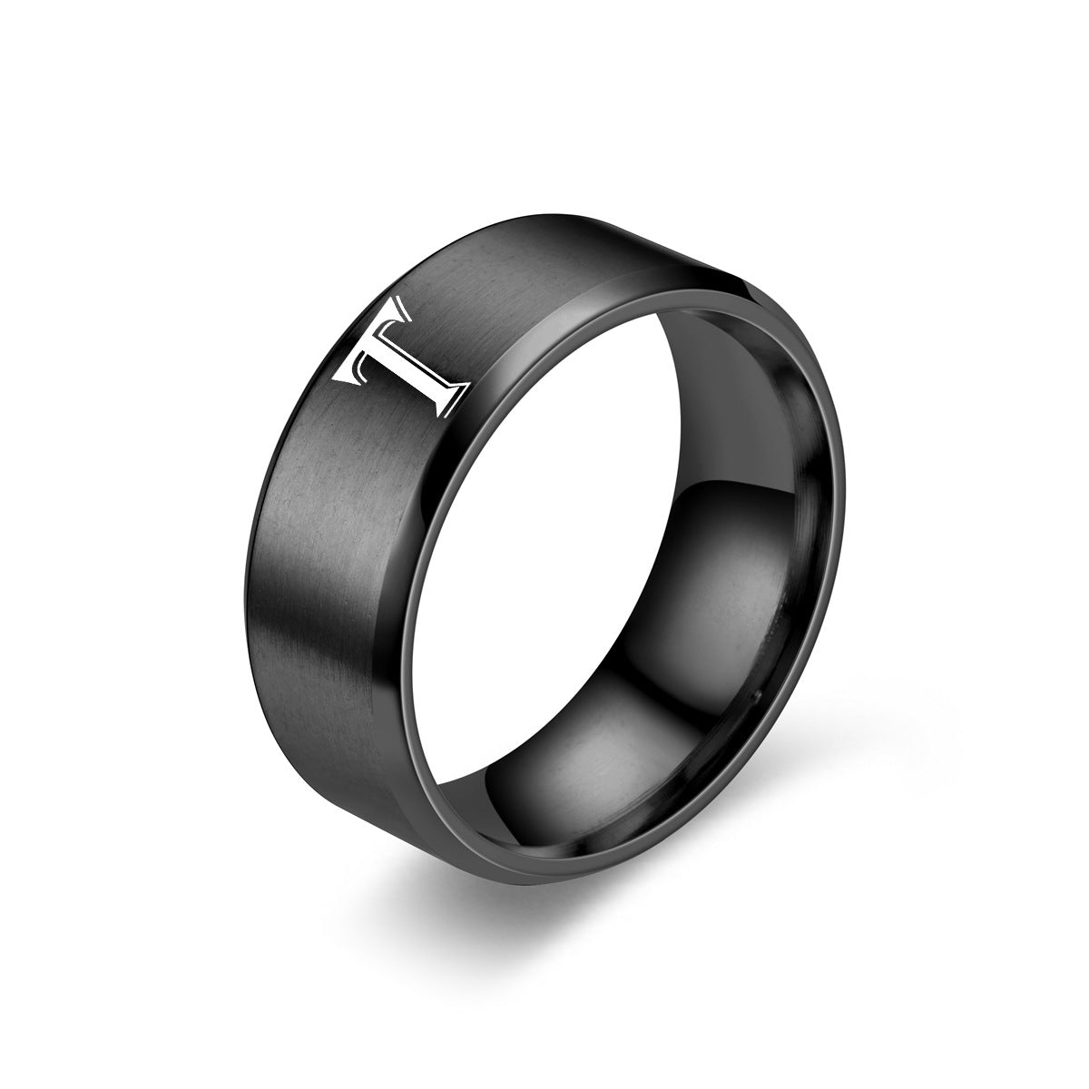 Anillo Obsidian con Inicial | Acabado negro