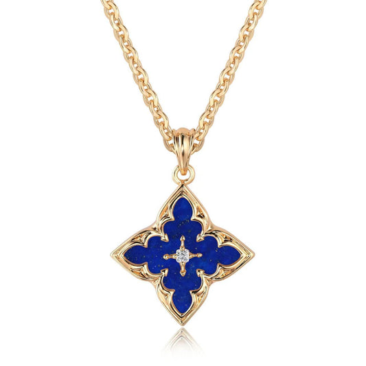 Collar con Colgante de Trébol Azul | Oro