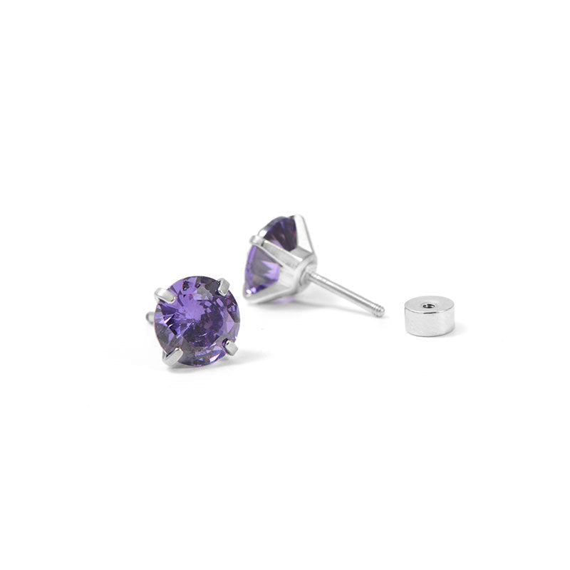 Aretes de Botón Redondos Amatista | Oro blanco