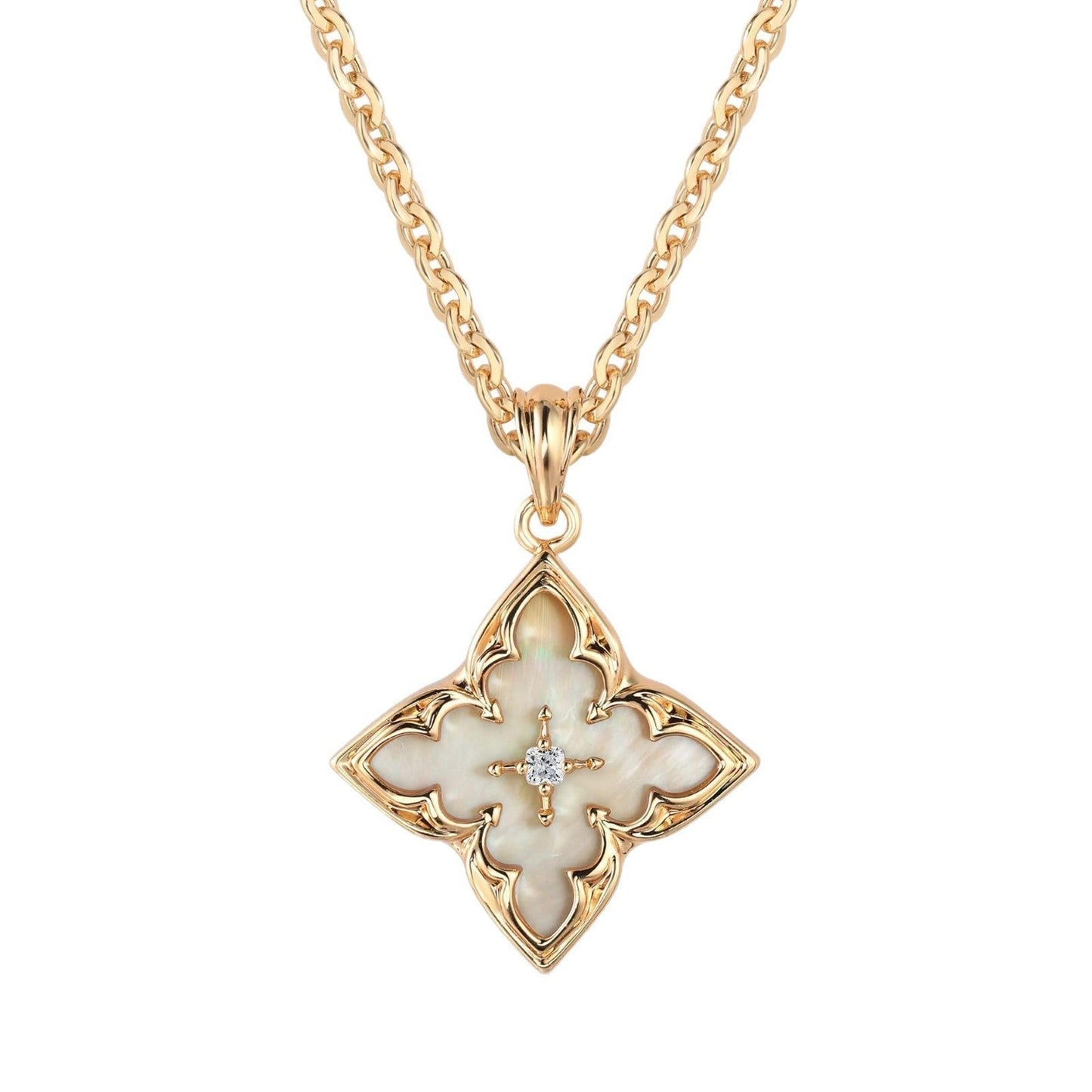 Collar con Colgante de Trébol Azul | Oro