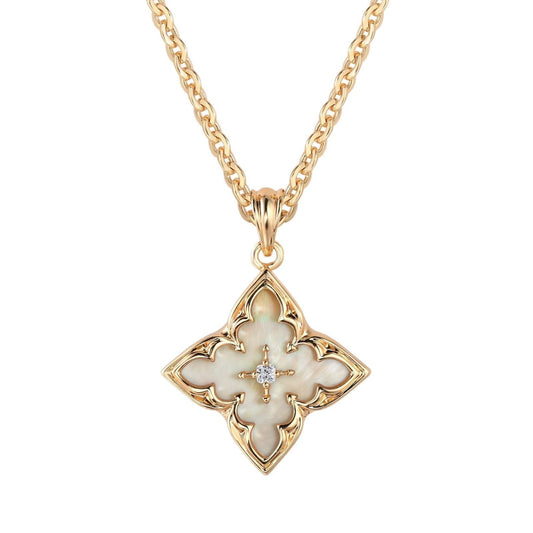 Collar con Colgante de Trébol Blanco | Oro