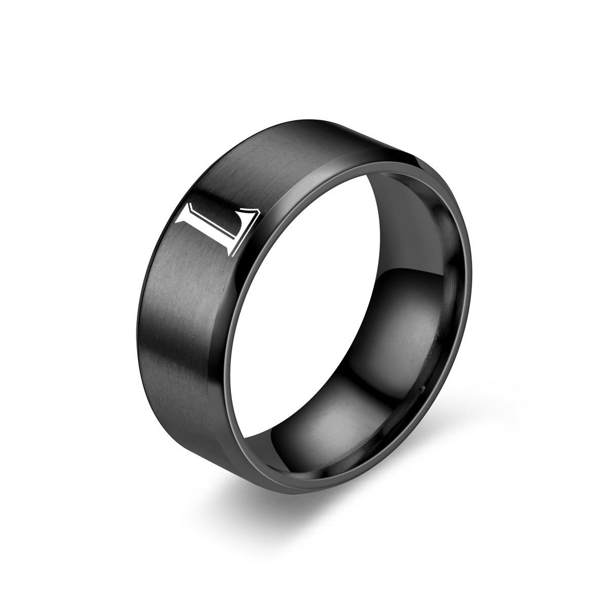 Anillo Obsidian con Inicial | Acabado negro