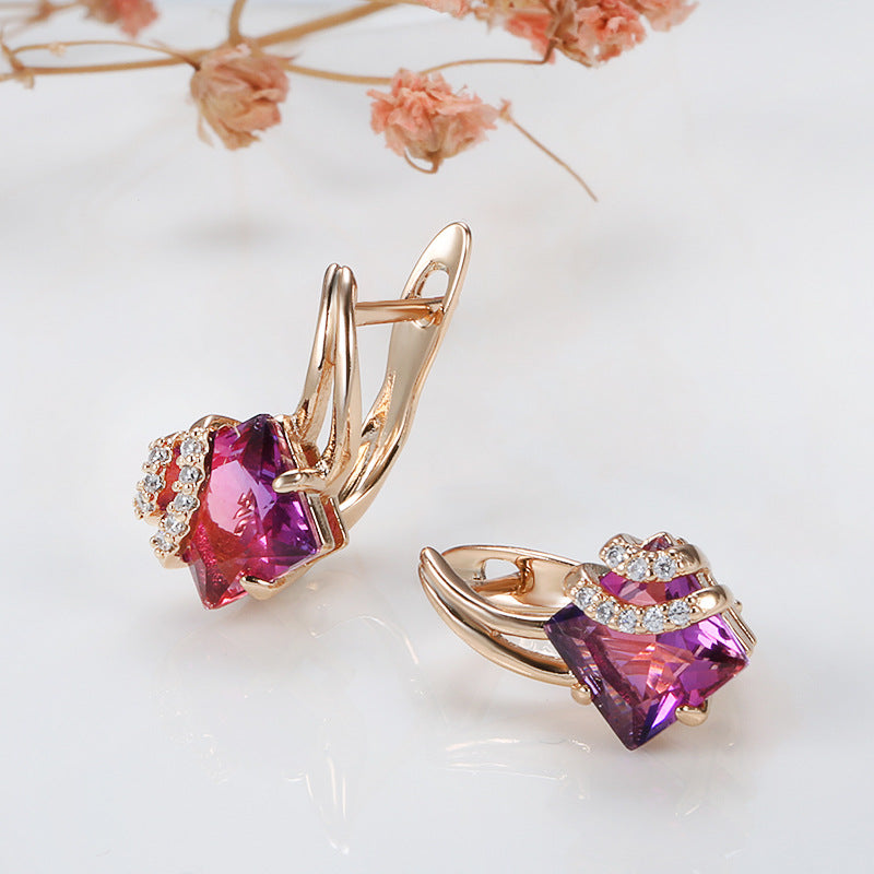 Aretes Cuadrados de Cristal Crimson | Oro rosa