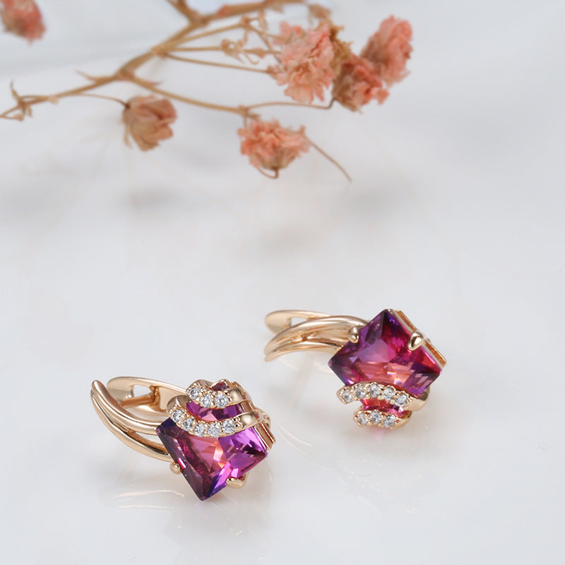 Aretes Cuadrados de Cristal Crimson | Oro rosa