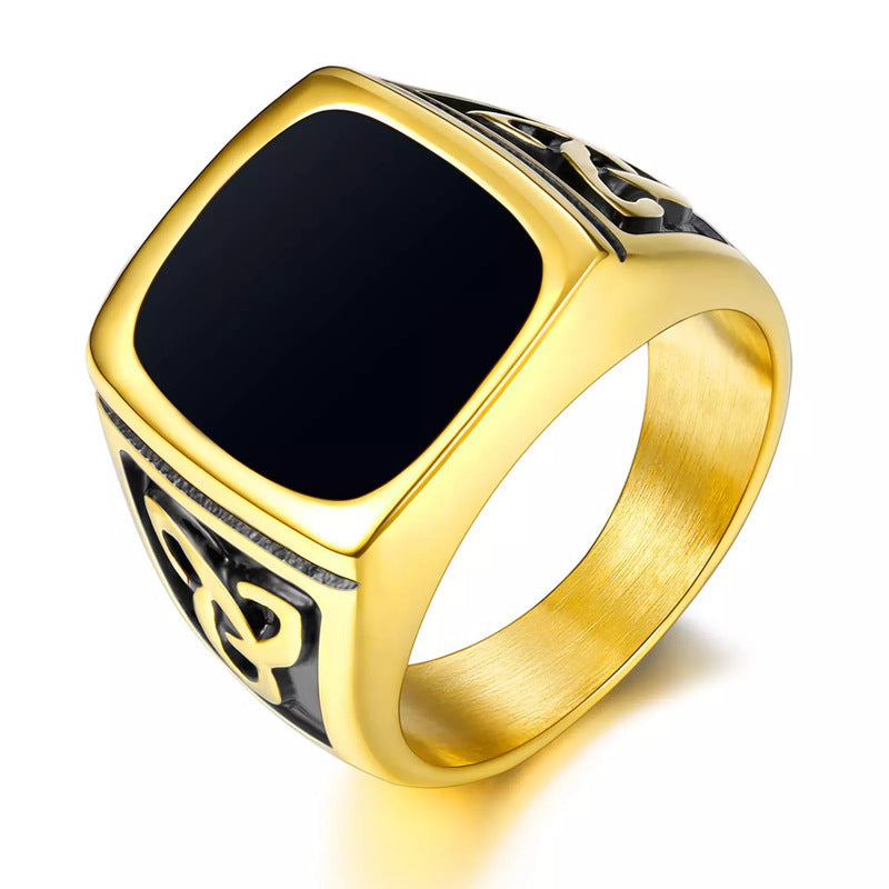Anillo de Sello Negro Ónix | Oro blanco