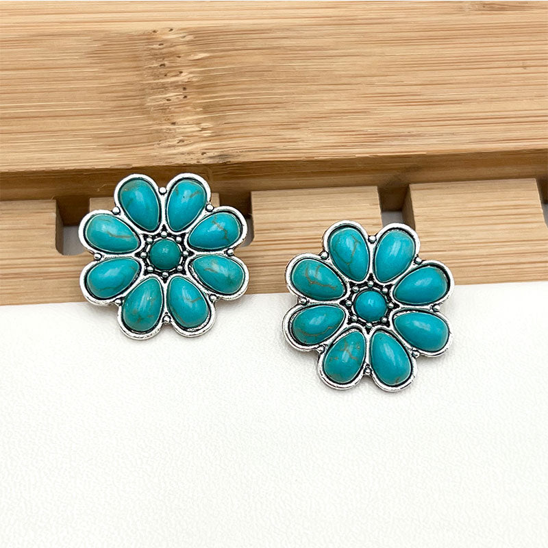 Aretes de Botón de Turquesa Serelith Petal | Oro blanco