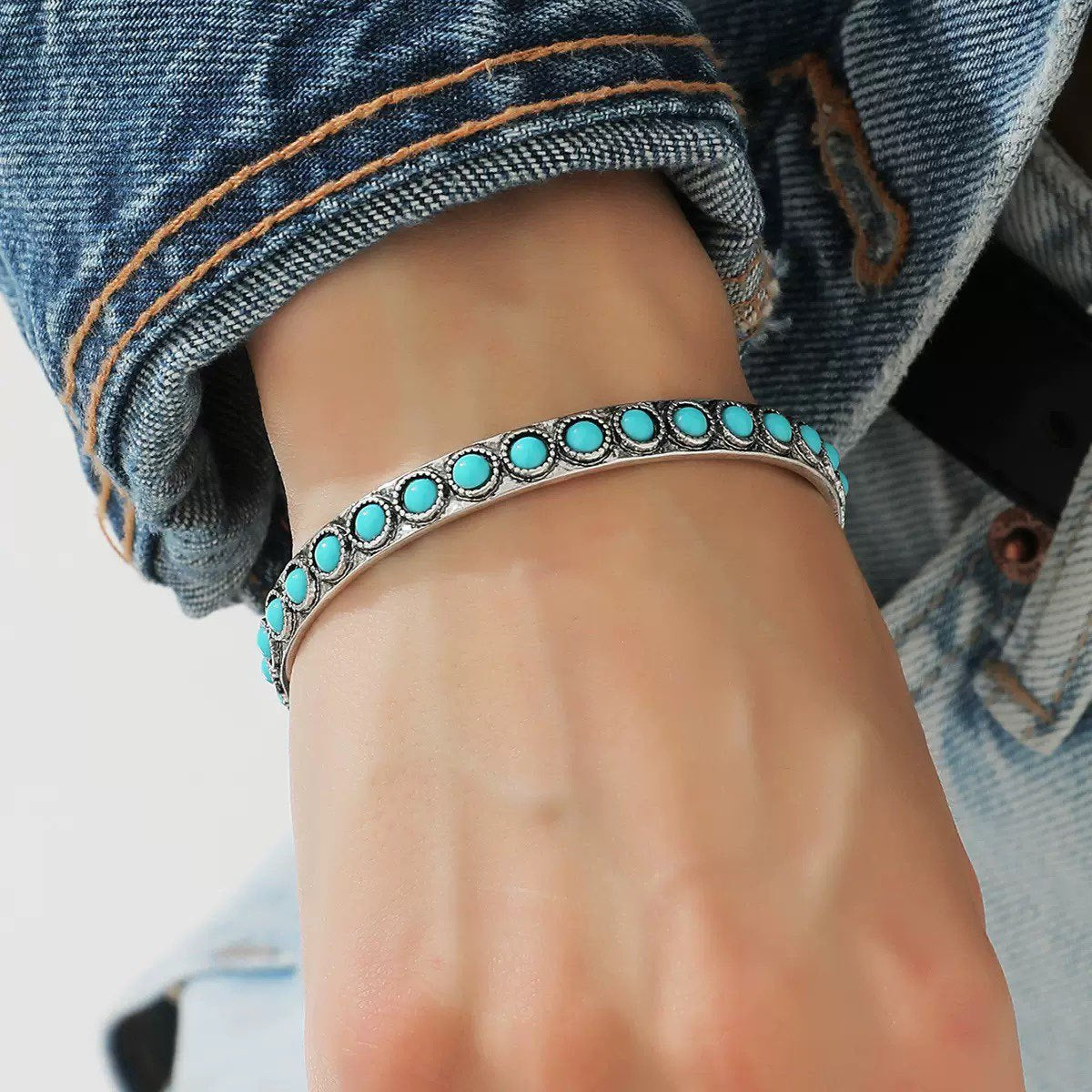 Pulsera Abierta de Turquesa Talisse | Oro blanco