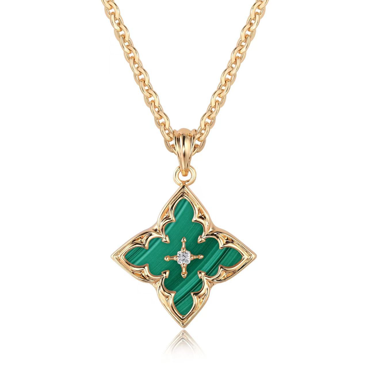 Collar con Colgante de Trébol Blanco | Oro