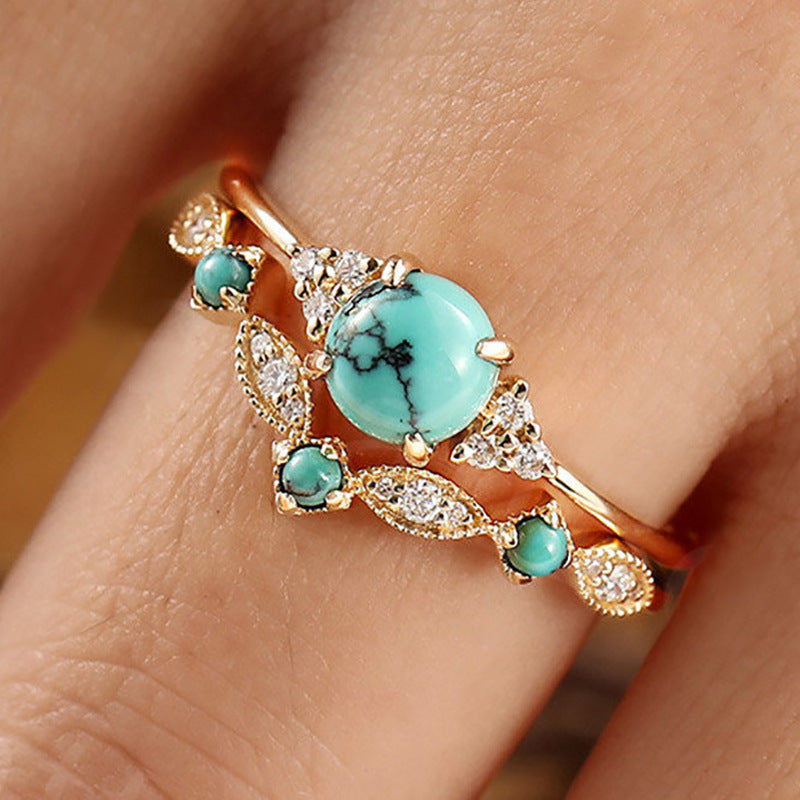 Set de Anillos de Turquesa de Corona Aureva | Oro
