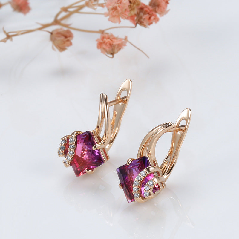 Aretes Cuadrados de Cristal Crimson | Oro rosa