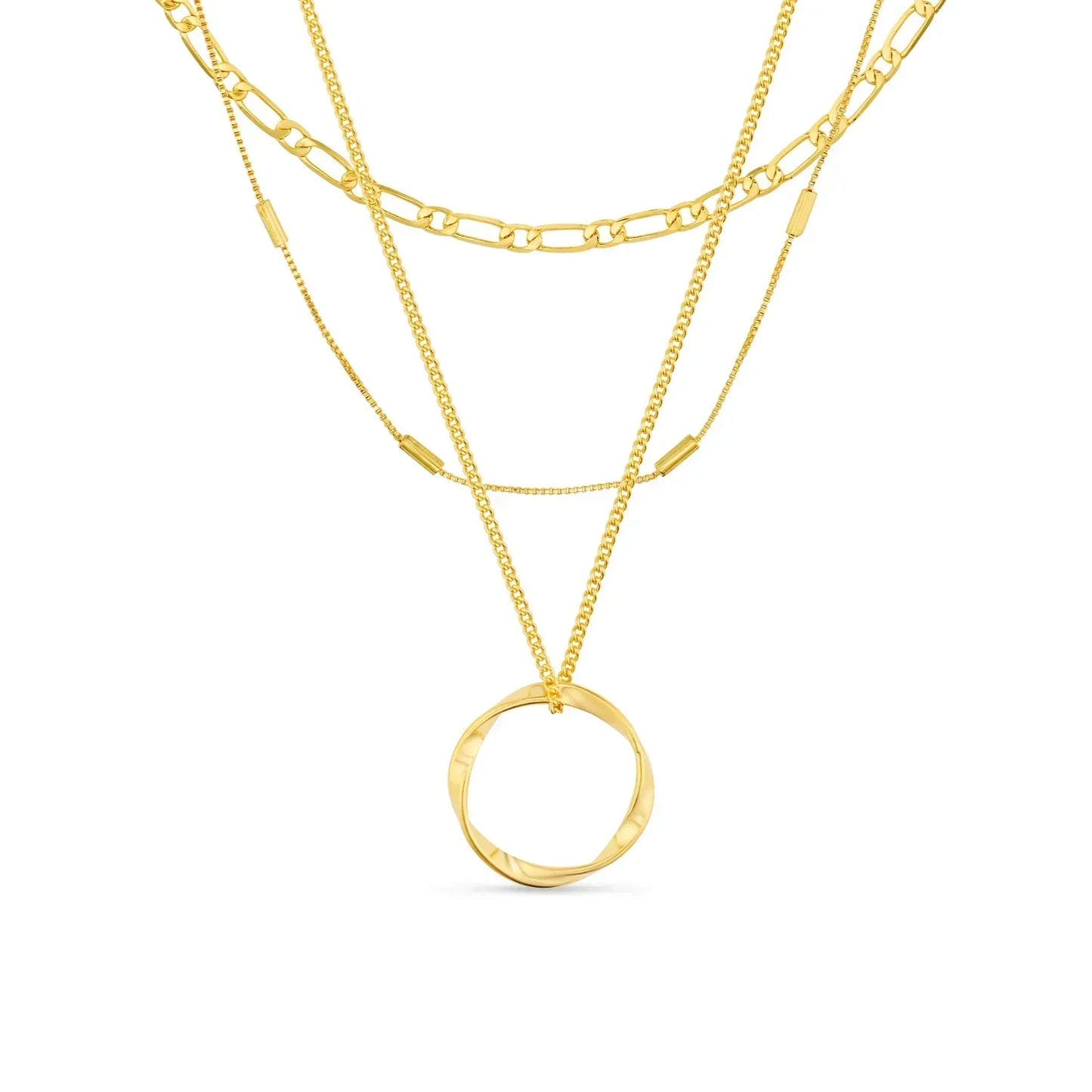 Collar de Tres Hileras con Círculo Abierto | Oro