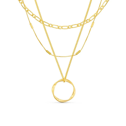 Collar de Tres Hileras con Círculo Abierto | Oro