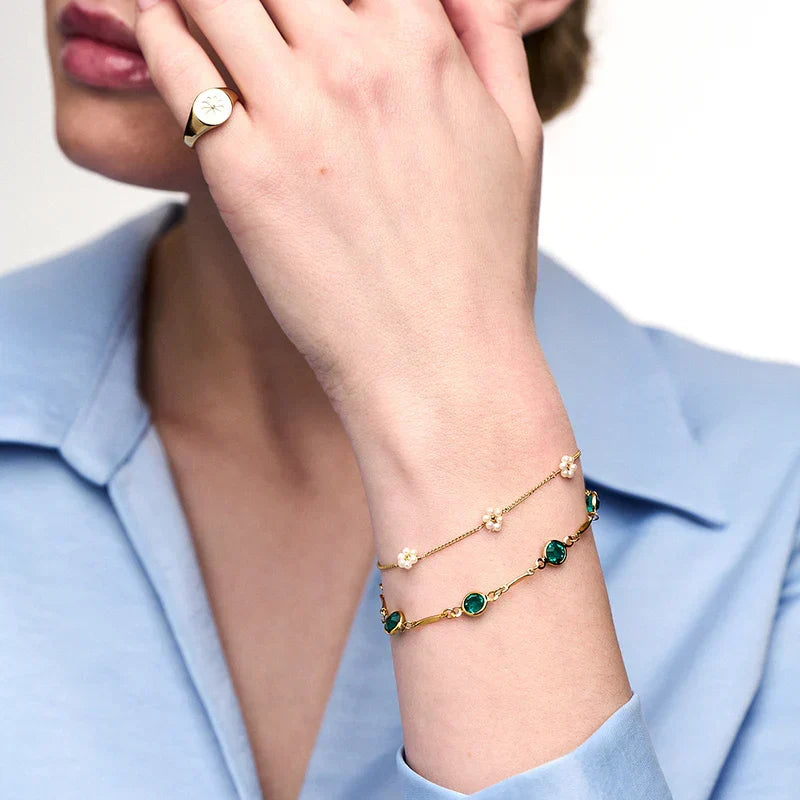 Pulsera de Cadena de Eslabón Esmeralda | Oro