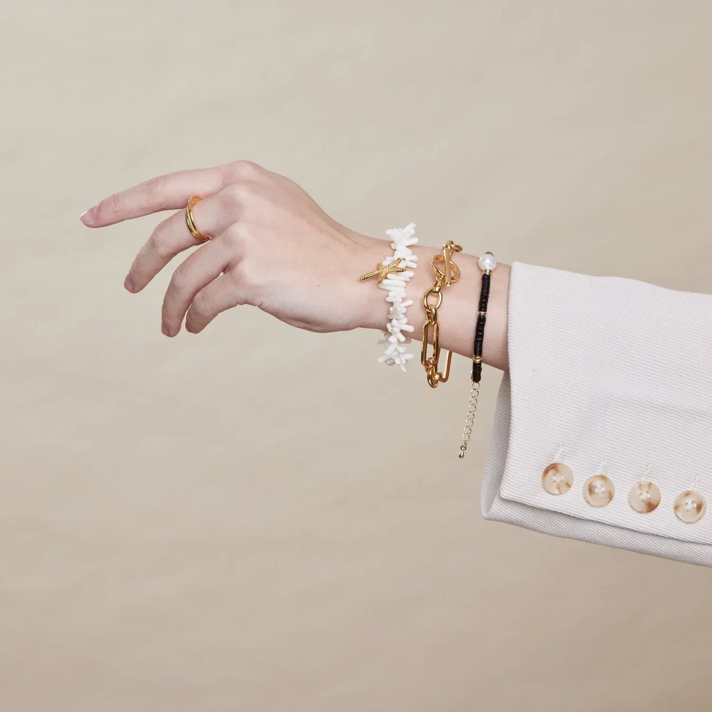 Pulsera de Eslabón con Barra en T | Oro blanco