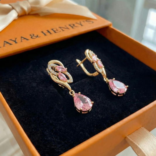Aretes Colgantes Rosa Zafiro Glimmer | Oro