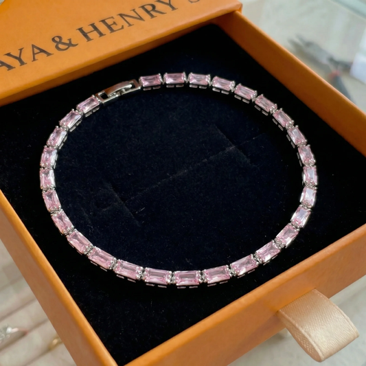 Pulsera Tennis Rosa Zafiro Prism | Oro blanco