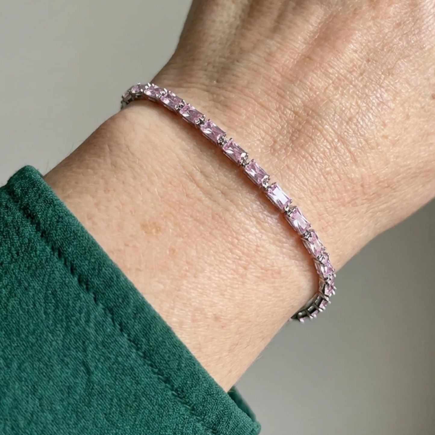 Pulsera Tennis Rosa Zafiro Prism | Oro blanco