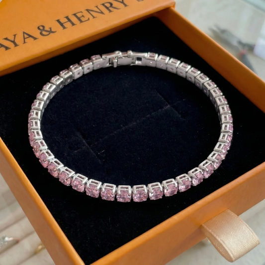 Pulsera Tennis Rosa Zafiro | Oro blanco