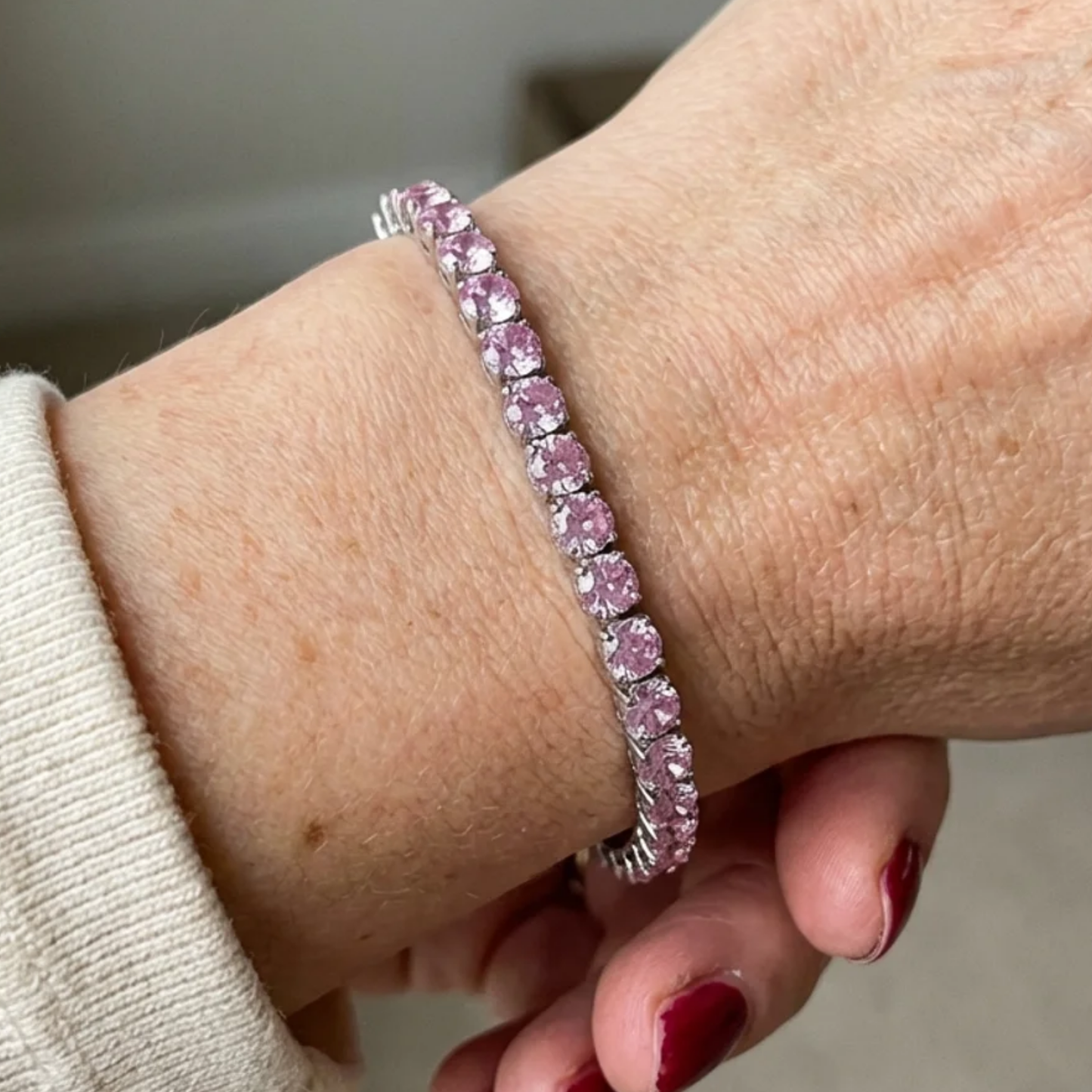 Pulsera Tennis Rosa Zafiro | Oro blanco