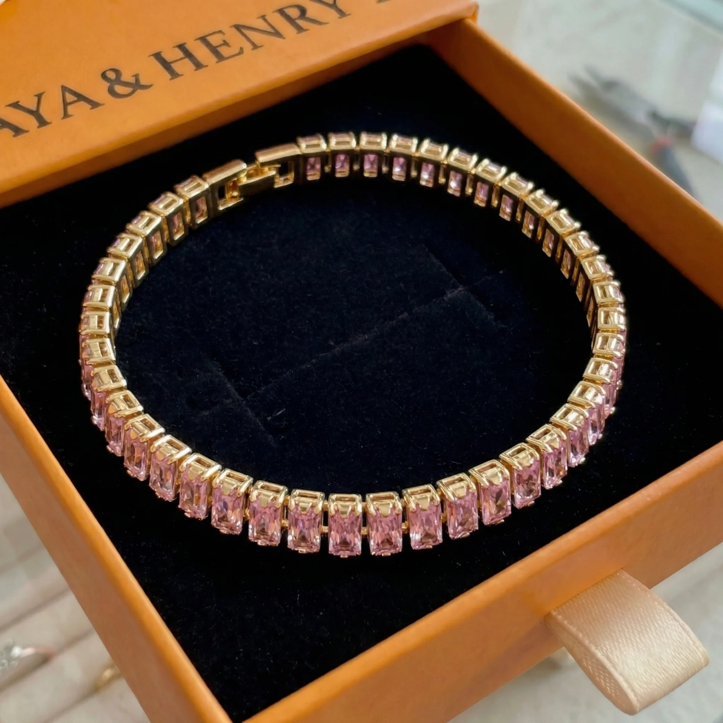 Pulsera Tennis Rosa Zafiro Vertéa | Oro