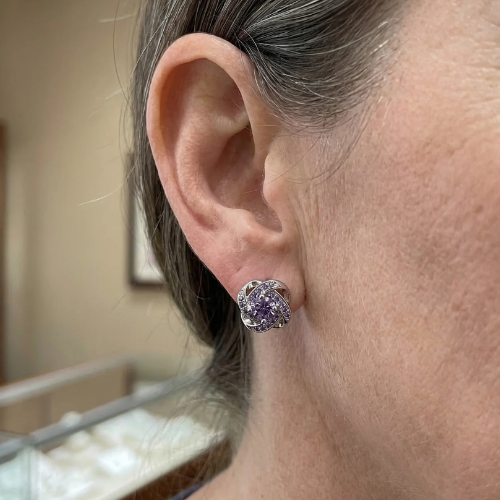 Aretes de Cristal de Nudo Purple | Oro blanco