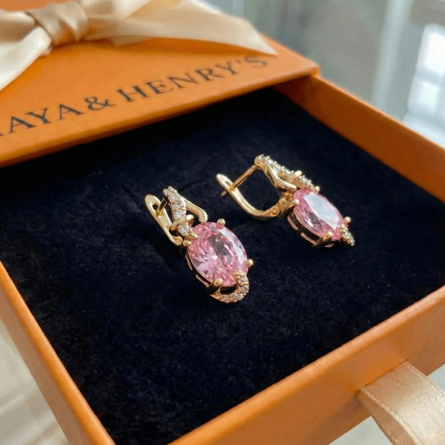 Aretes Colgantes Rosa Dawn | Oro