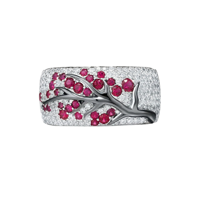 Anillo en Flor Rubí Tree | Oro blanco