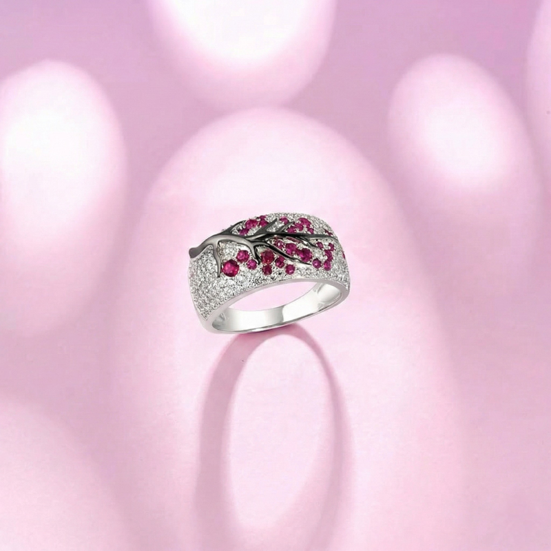 Anillo en Flor Rubí Tree | Oro blanco