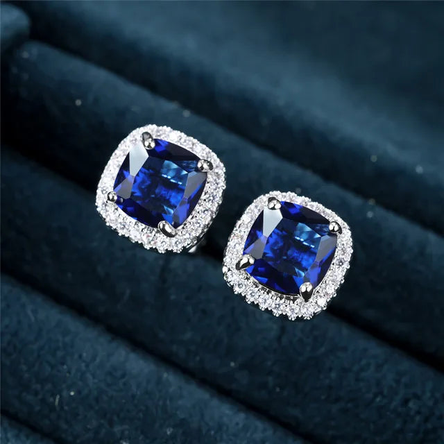 Aretes de Botón Cuadrados Saphir | Oro blanco