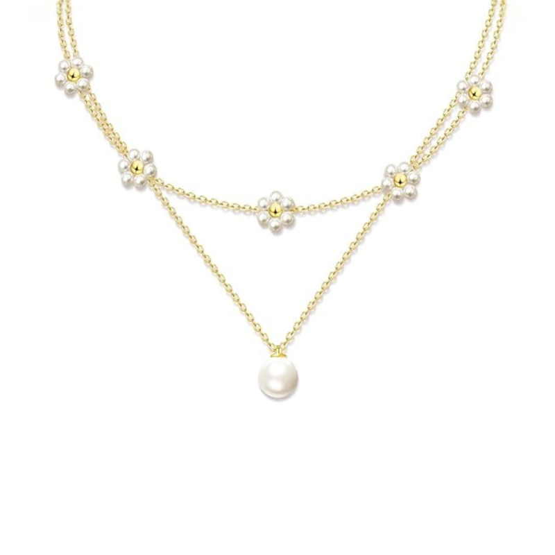 Collar en Capas Floral de Perla | Oro