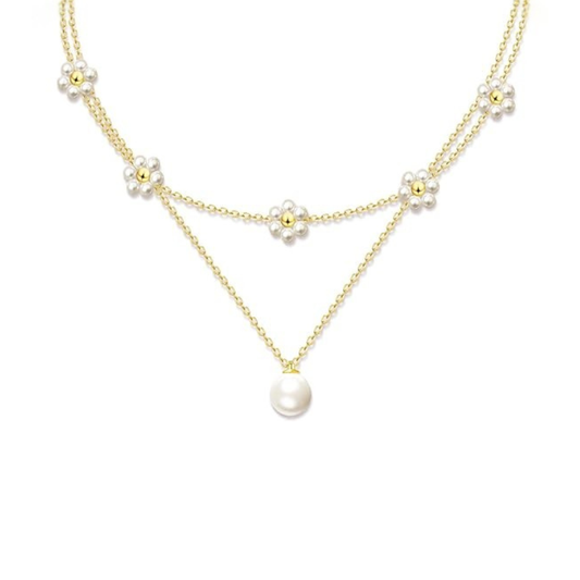 Collar en Capas Floral de Perla | Oro