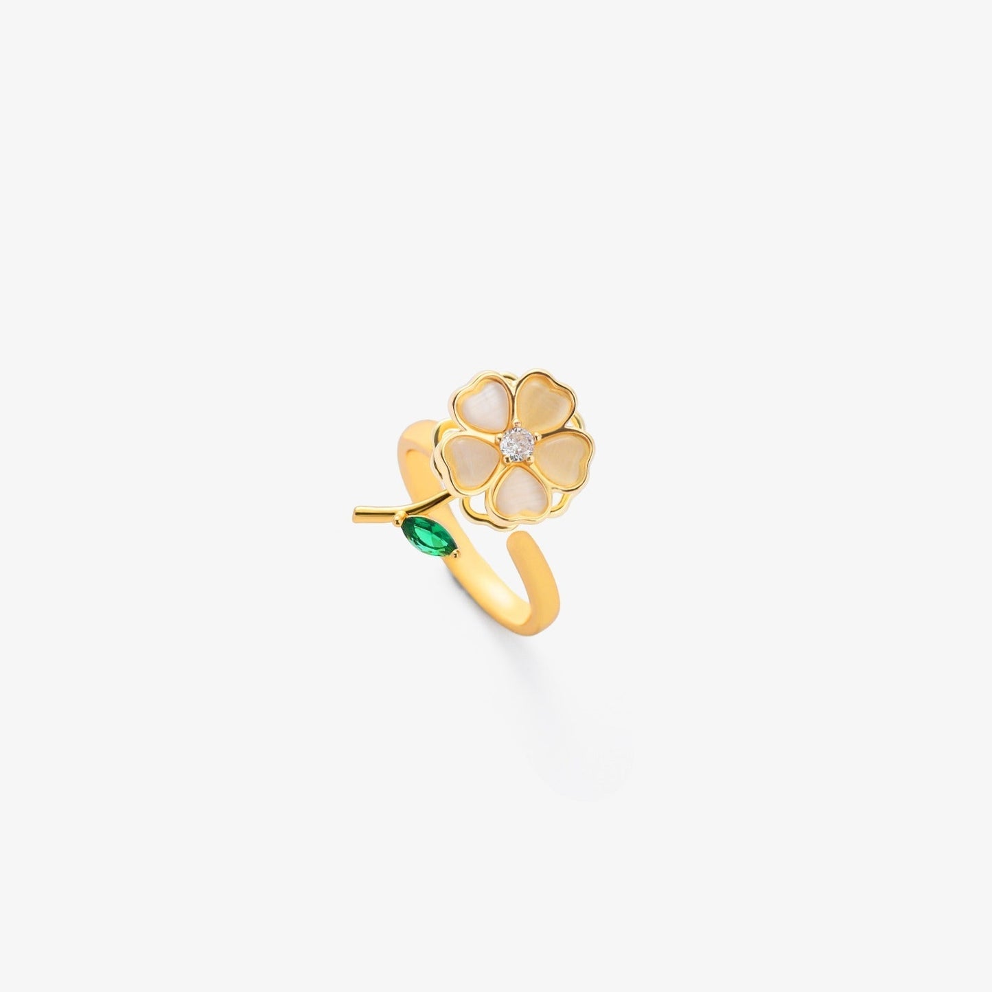 Anillo Giratorio de Hoja de Flor Esmeralda | Oro