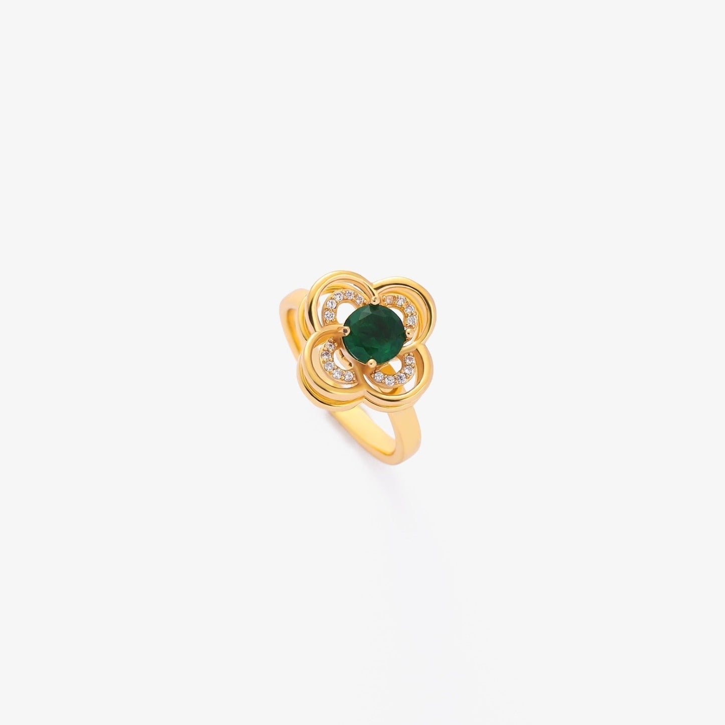 Anillo Giratorio de Trébol Halo Esmeralda | Oro