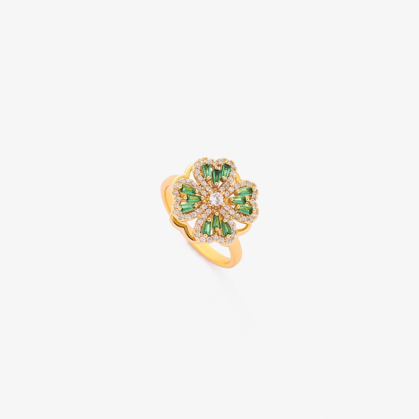 Anillo Giratorio de Trébol Esmeralda | Oro