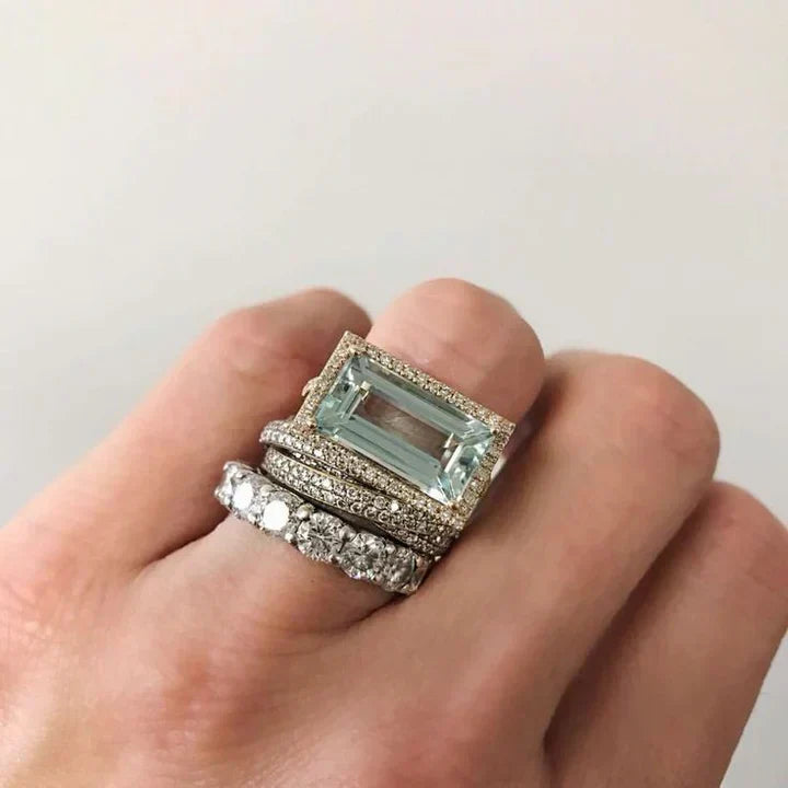 Set de Anillos de Turquesa Relic | Oro blanco