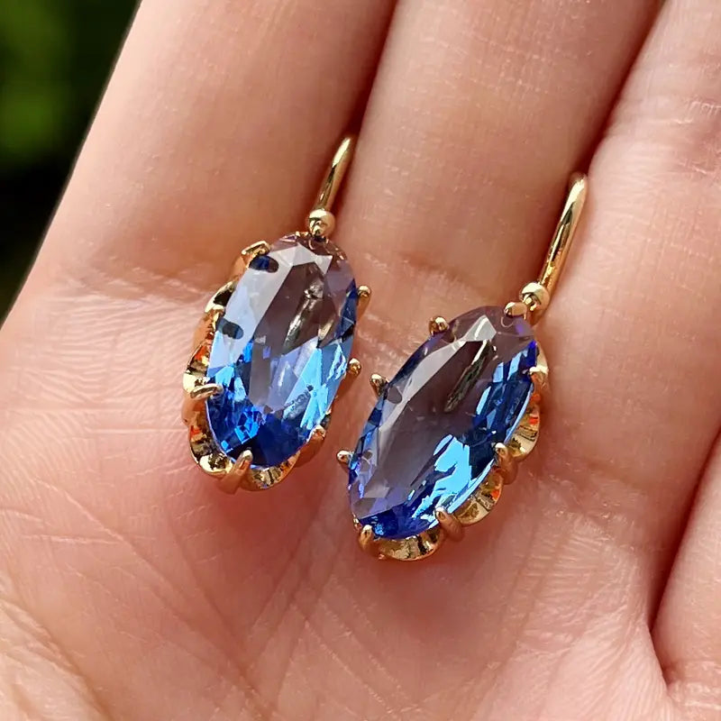 Aretes Dorados Floreciente Azul | Oro
