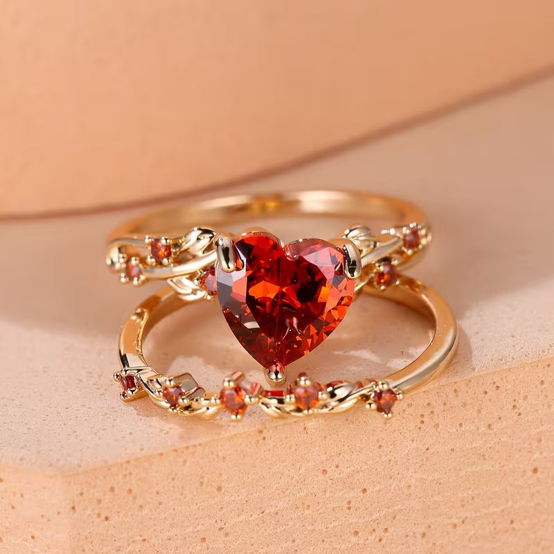 Set de Anillos de Corazón Redvine Accent | Oro