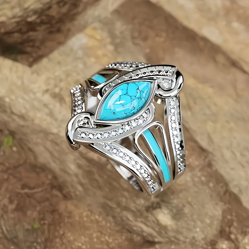 Anillo Llamativo de Turquesa Marquis | Oro blanco