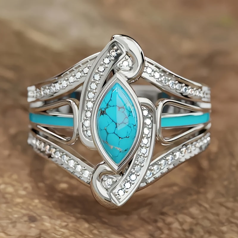 Anillo Llamativo de Turquesa Marquis | Oro blanco