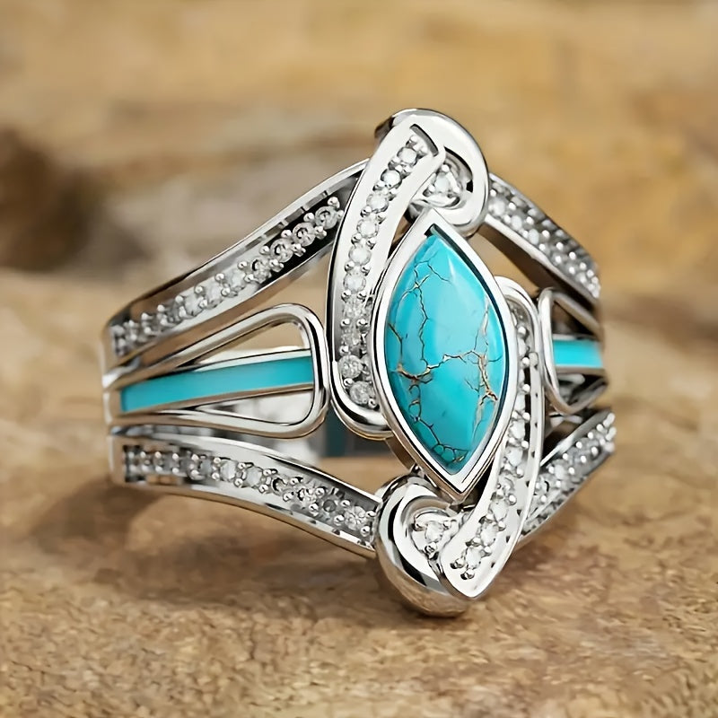 Anillo Llamativo de Turquesa Marquis | Oro blanco