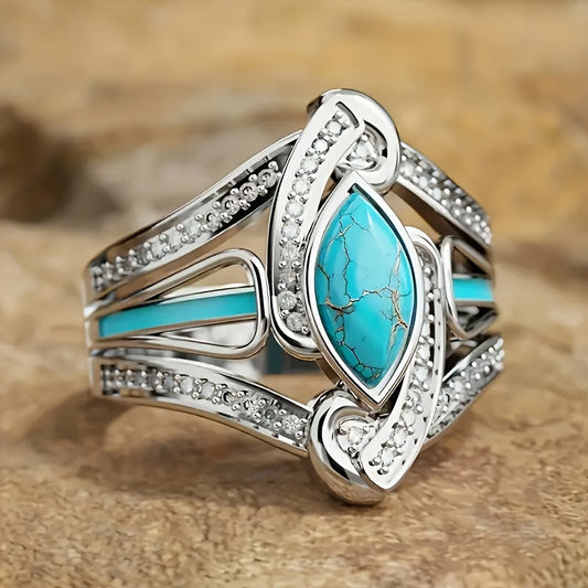 Anillo Llamativo de Turquesa Marquis | Oro blanco