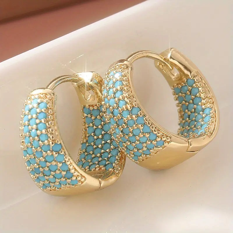 Aretes de Aro con Cuentas de Turquesa Tono Dorado | Oro