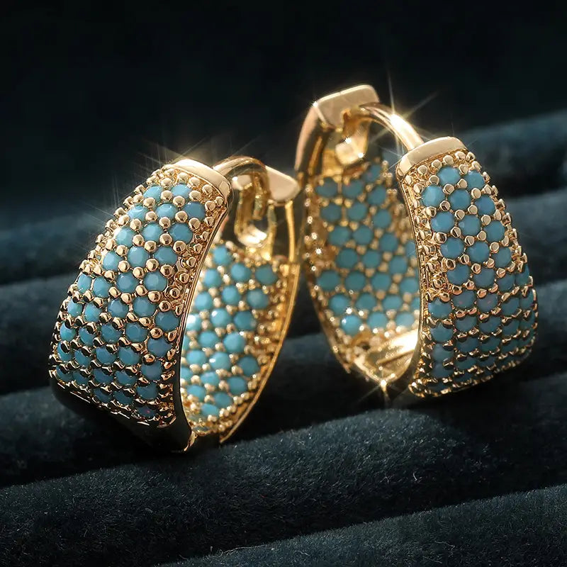 Aretes de Aro con Cuentas de Turquesa Tono Dorado | Oro