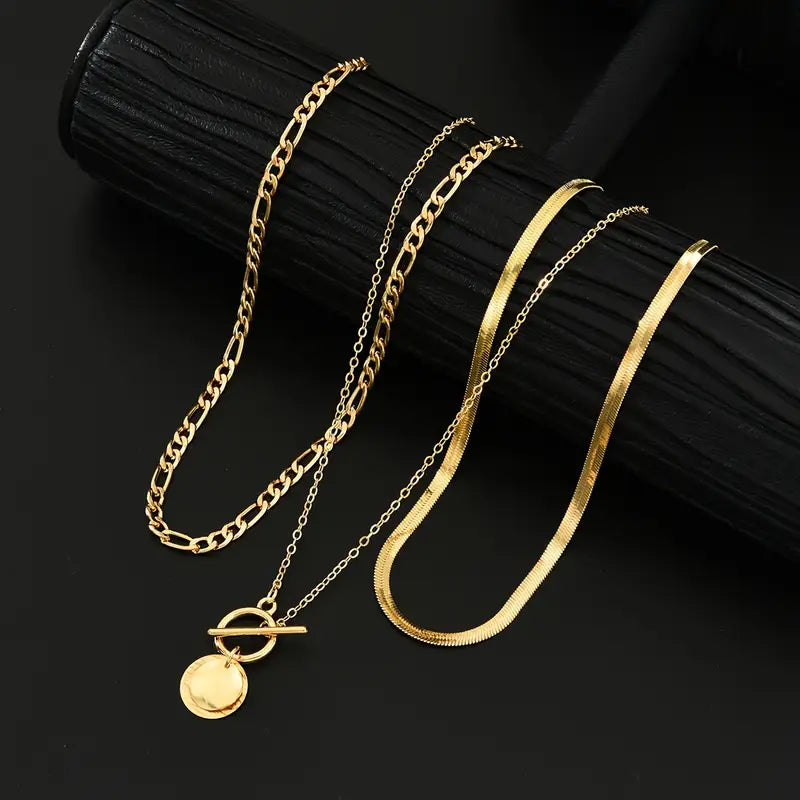 Collar en Capas con Moneda Texturizada Savira | Oro