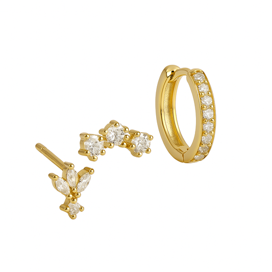 Set de Aretes Trio Mila Essentials One-Sided | Oro