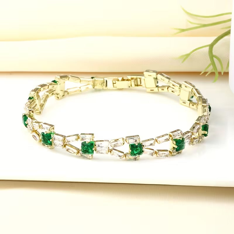 Pulsera de Eslabón Tennis Verde | Oro