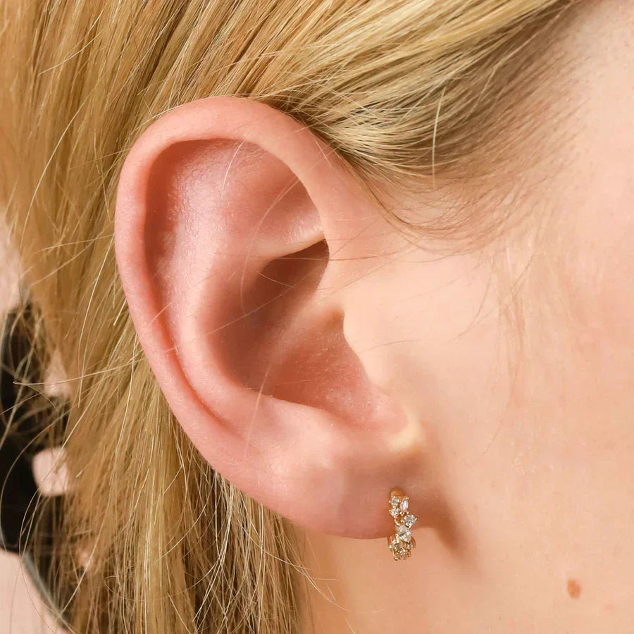 Aretes Huggie de Racimo de Cristal | Oro